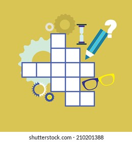 Crossword Puzzle With Different Icons - Vector Illustration