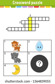 Crossword puzzle. Education developing worksheet. Activity page for study English. With color pictures. Game for children. Isolated vector illustration. Funny character. Cartoon style