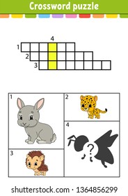 Crossword puzzle. Education developing worksheet. Activity page for study English. With color pictures. Game for children. Isolated vector illustration. Funny character. Cartoon style