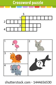 Crossword puzzle. Education developing worksheet. Activity page for study English. With color pictures. Game for children. Isolated vector illustration. Funny character. Cartoon style.