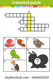 Crossword puzzle. Education developing worksheet. Activity page for study English. With color pictures. Game for children. Isolated vector illustration. Funny character. Cartoon style.