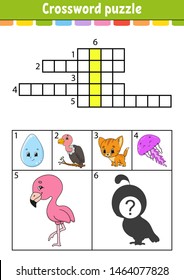 Crossword puzzle. Education developing worksheet. Activity page for study English. With color pictures. Game for children. Isolated vector illustration. Funny character. Cartoon style.