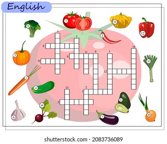 crossword puzzle, an educational game for children about vegetables. vector isolated on a white background.