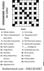 Crossword puzzle game № 22842. General knowledge, family friendly content. Answer included.
