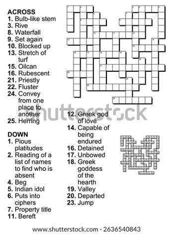 Crossword puzzle game with clues and solution.