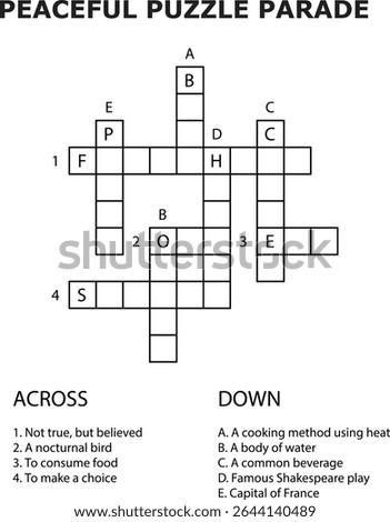 And Crossword Puzzle Game Printable Activity Sheet Numbers Letters Clues vector