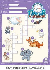 Crossword puzzle game template about animals illustration