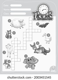 Crossword puzzle game template about animals illustration