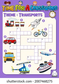 Crossword puzzle game template about transportation illustration