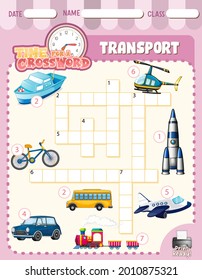 Crossword puzzle game template about transportation illustration