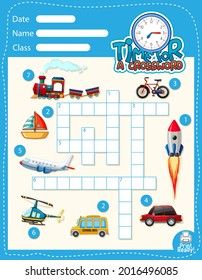 Crossword puzzle game template about transportation illustration