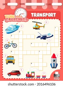 Crossword puzzle game template about transportation illustration