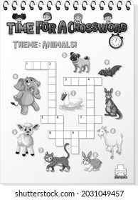 Crossword puzzle game template about animals illustration