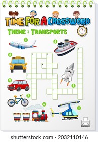 Crossword puzzle game template about transportation illustration