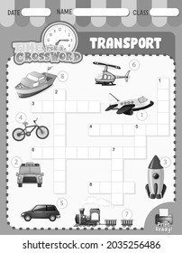 Crossword puzzle game template about transportation illustration