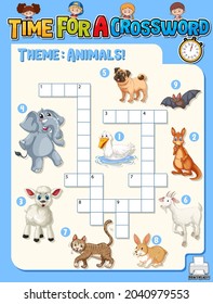 Crossword puzzle game template about animals illustration