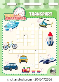 Crossword puzzle game template about transportation illustration