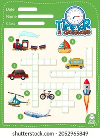 Crossword puzzle game template about transportation illustration