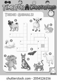 Crossword puzzle game template about animals illustration