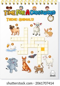 Crossword puzzle game template about animals illustration