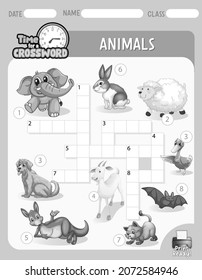 Crossword puzzle game template about animals illustration