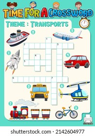 Crossword puzzle game template about transportation illustration