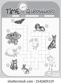 Crossword puzzle game template about animals illustration