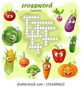 Crossword puzzle game of vegetable. Emoticons