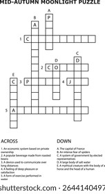 E Crossword Quebra-Cabeças Grade Com Pistas Meados Do outono Moonlight Tema Capital França Aranhas