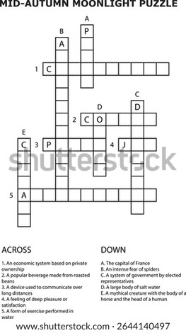 And Crossword Puzzle Grid With Clues Mid Autumn Moonlight Theme Capital France Spiders
