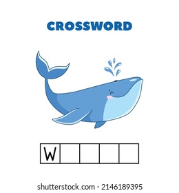 Crossword puzzle for kids with whales, dolphins