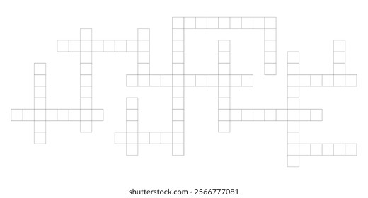 Crossword puzzle template with blank word grid. Flat vector illustration isolated on white background for newspaper crosswords game.