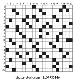 Crossword puzzle vector. 20x20 Square puzzle template for magazine and newspaper. 