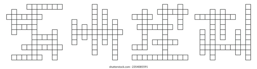 Crossword puzzle, word game. Cross and blank grid pattern, a brain teaser for newspaper quizzes. Flat vector illustrations isolated in background.