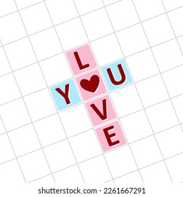 Crossword puzzle with the word - love you. to solve crossword puzzles. Word puzzle. Vector illustration.