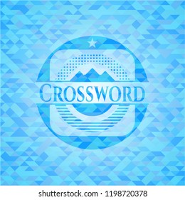 Crossword sky blue emblem with triangle mosaic background