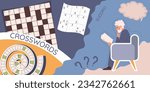 Crossword sudoku composition with collage of flat icons cross word puzzles of different shape and man vector illustration