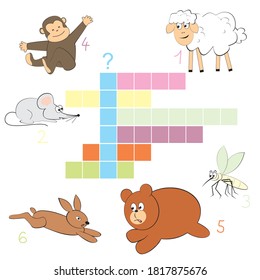 Crossword, summer, vector illustration of animals