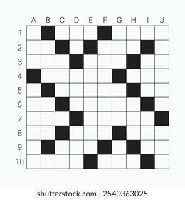 Modelo de palavras cruzadas. Quebra- cabeça de palavras cruzadas em grade de 10x10 vazio. Quebra- cabeça de palavras cruzadas em grade quadrada. Ilustração vetorial. Quebra-cabeça com linhas cruzadas de palavras correspondentes.