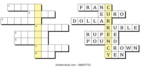 Crossword Word Currency Related Words Franc Stock Illustration