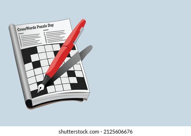 crosswords puzzle and ballpoint with empty space for text design template .