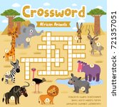 Crosswords puzzle game of african animals for preschool kids activity worksheet colorful printable version. Vector Illustration.