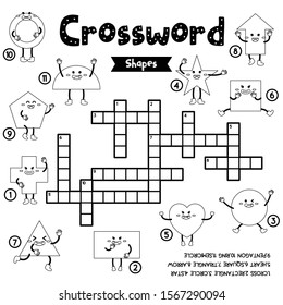 Crosswords puzzle game of shapes for preschool kids activity worksheet coloring printable version. Vector Illustration.