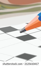 crosswords puzzle with pencil in vertical format.