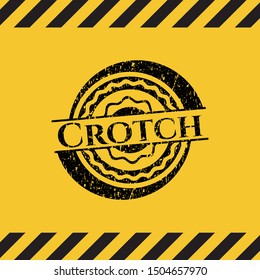 Crotch black grunge emblem with yellow background. Vector Illustration. Detailed.