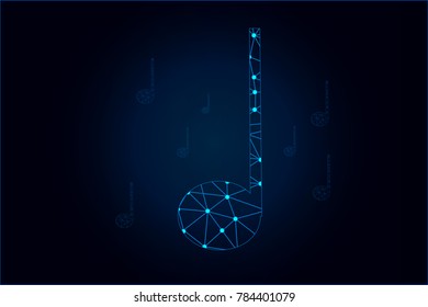 Crotchet icon - With glowing point and lines scales on the dark gradient background. Vector Illustration eps10