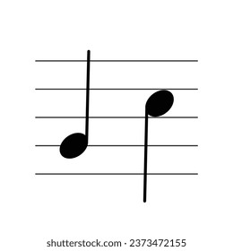 Crotchet or quarter note symbol on staff flat vector isolated on white background. Musical notes symbol. Musical notation. For learning music.