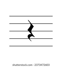 Crotchet or quarter rest symbol on staff flat vector isolated on white background. Musical symbol. Musical notation. For learning music.