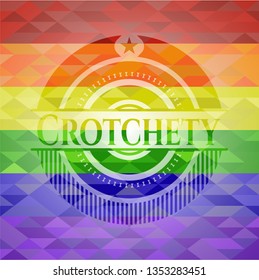 Crotchety emblem on mosaic background with the colors of the LGBT flag