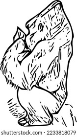 crouching gorilla drawn from the side profile view